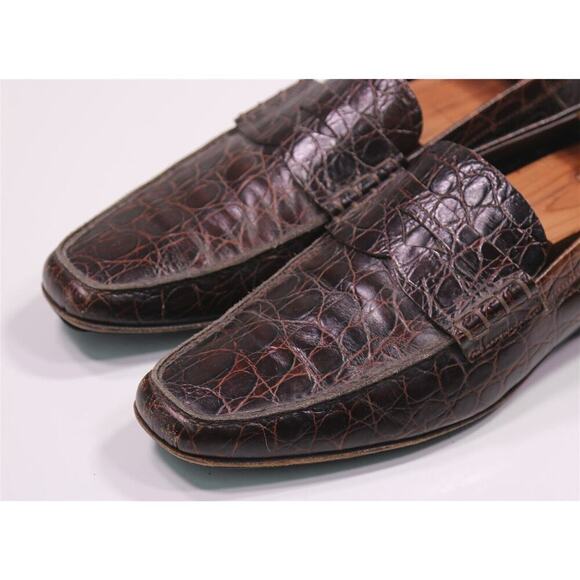 Prada Brown Crocodile Leather Penny Loafers Men's US 8.5 - Picture 3 of 13